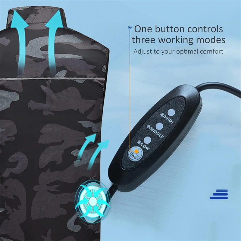 (image for) TENGOO Air Conditioning Clothing Vest Three Wind Speeds Heatproof Cooling Clothing USB Charging Sun Protection Continuous Cooling Jacket with Two Fans for Summer High Temperature Outdoor Work